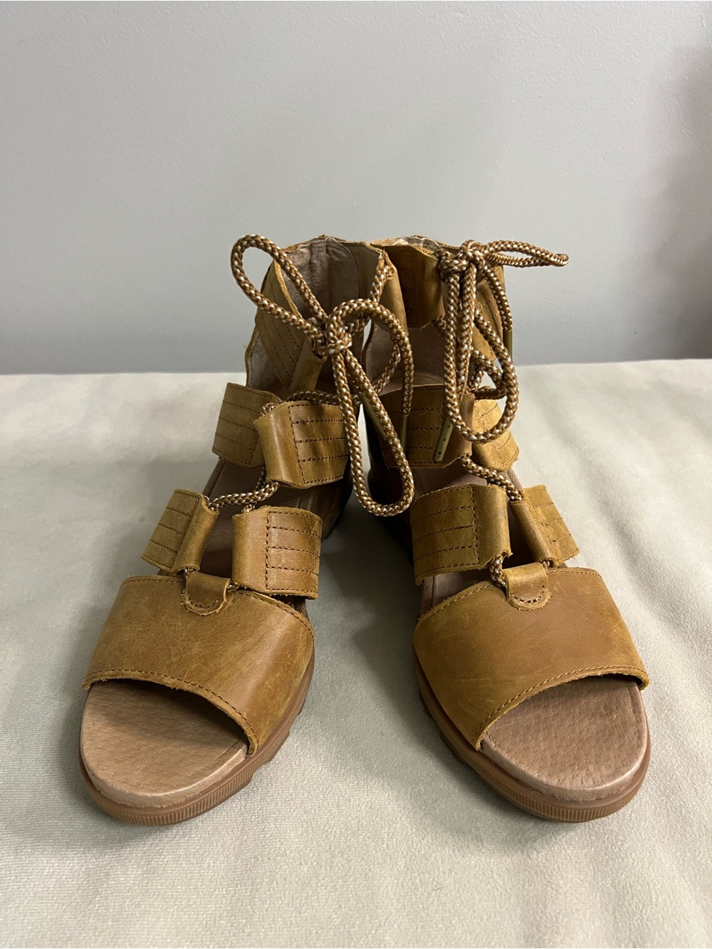 🤎 SOREL Joanie Lace Gladiator Sandals Leather Lace-Up Wedge Sandals Size 10 - Picture 4 of 10